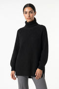 Women's Winter Warm Knitted Jumper with Roll Neck and Side Splits