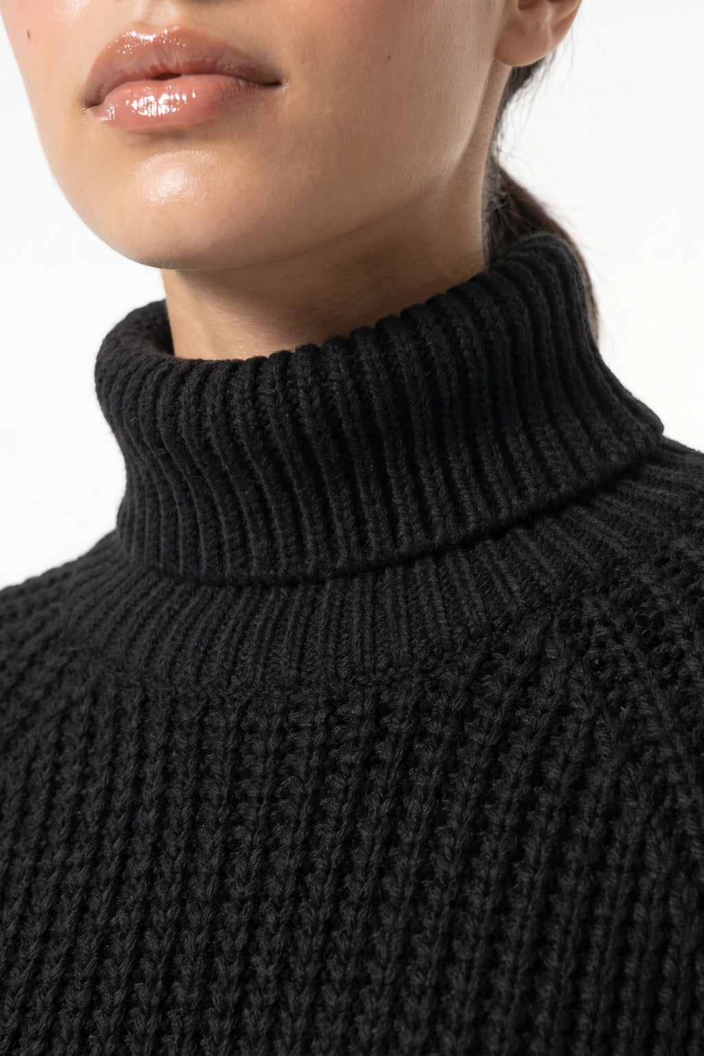 Women's Winter Warm Knitted Jumper with Roll Neck and Side Splits