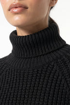 Women's Winter Warm Knitted Jumper with Roll Neck and Side Splits
