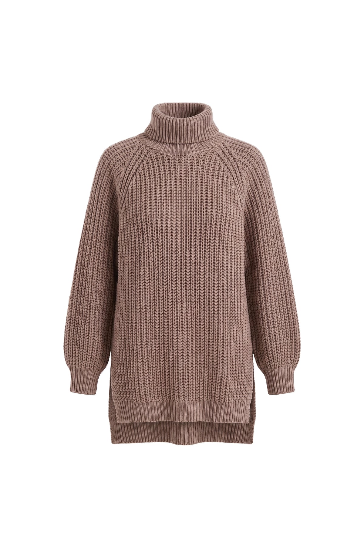Women's Winter Warm Knitted Jumper with Roll Neck and Side Splits