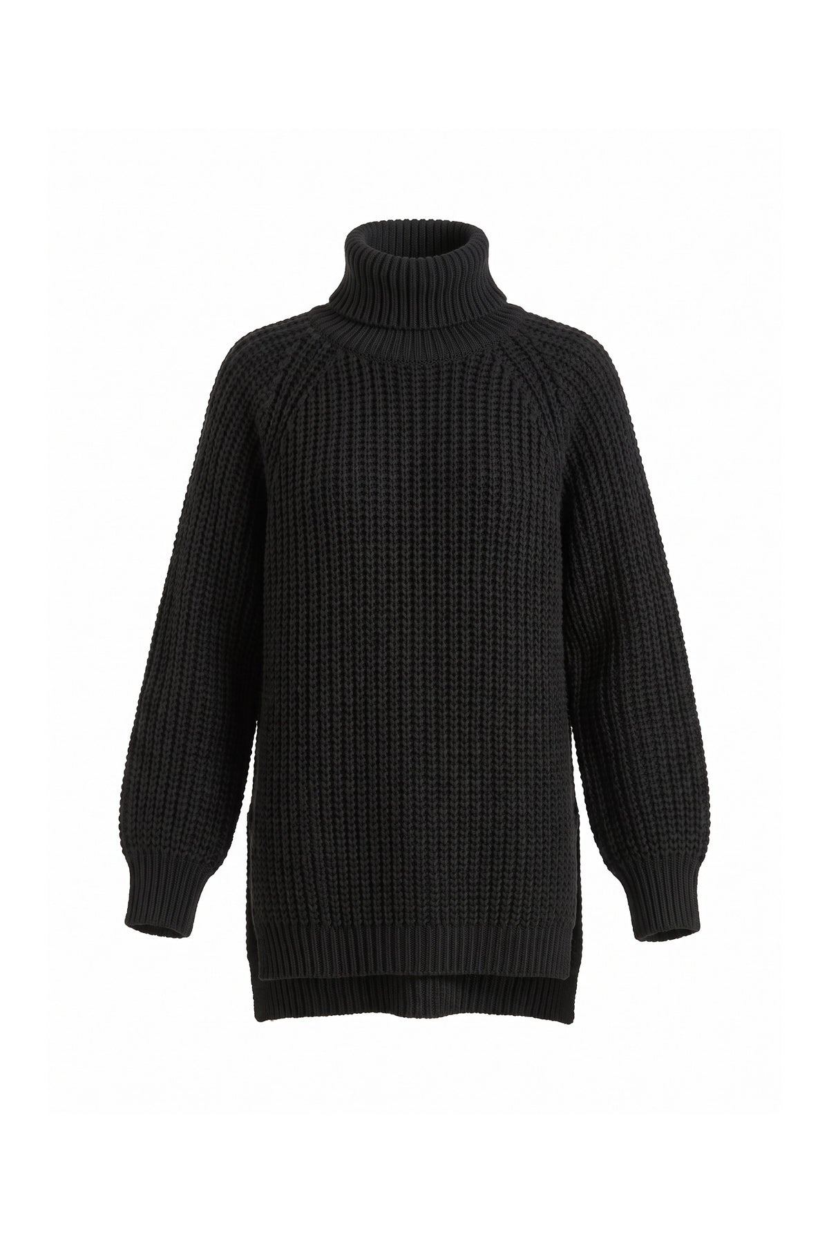 Women's Winter Warm Knitted Jumper with Roll Neck and Side Splits