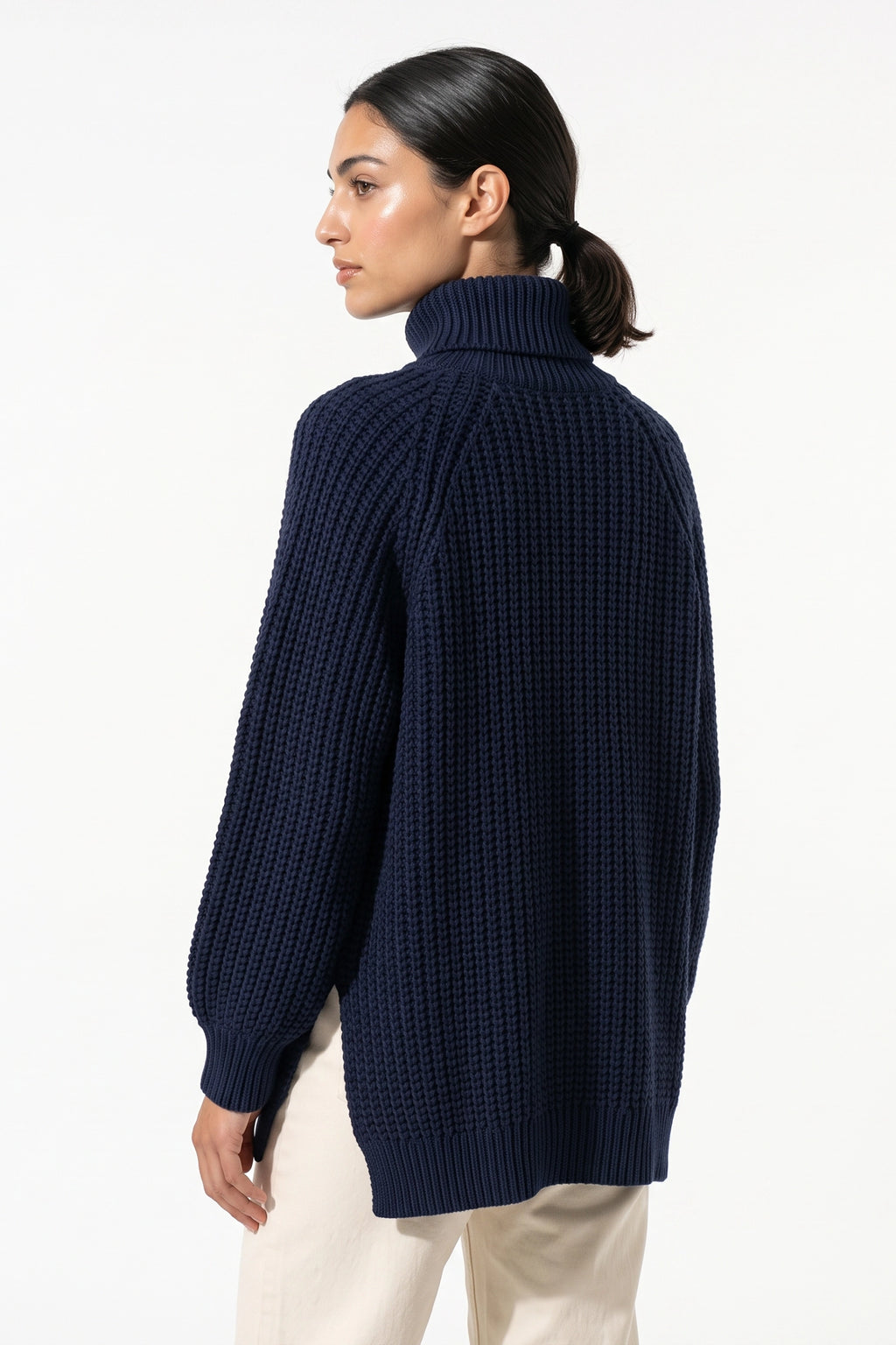 Women's Winter Warm Knitted Jumper with Roll Neck and Side Splits