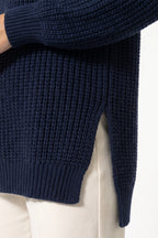 Women's Winter Warm Knitted Jumper with Roll Neck and Side Splits