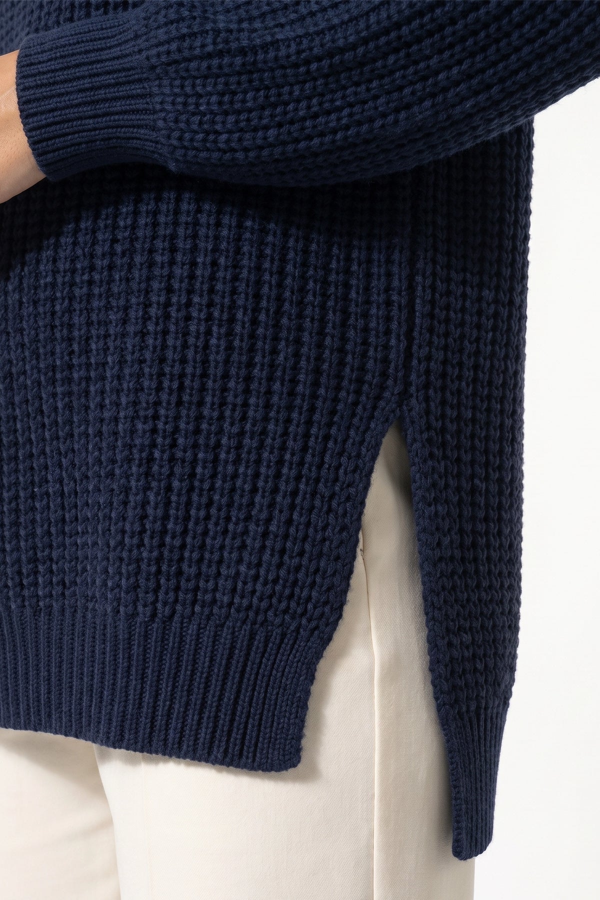 Women's Winter Warm Knitted Jumper with Roll Neck and Side Splits