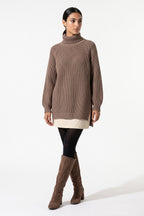 Women's Winter Warm Knitted Jumper with Roll Neck and Side Splits