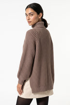 Women's Winter Warm Knitted Jumper with Roll Neck and Side Splits