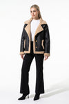 Women’s Winter Warm Faux Fur Jacket in Leather Aviator Style