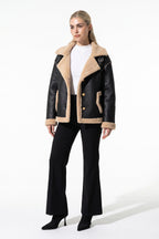 Women’s Winter Warm Faux Fur Jacket in Leather Aviator Style