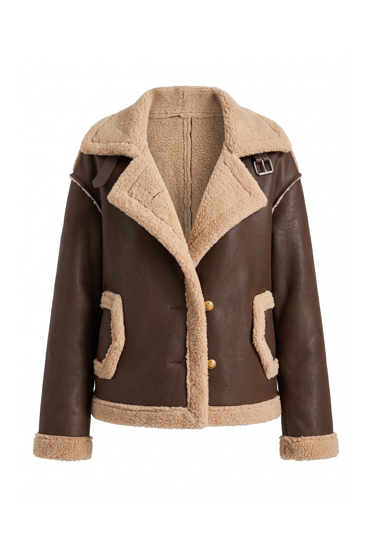 Women’s Winter Warm Faux Fur Jacket in Leather Aviator Style