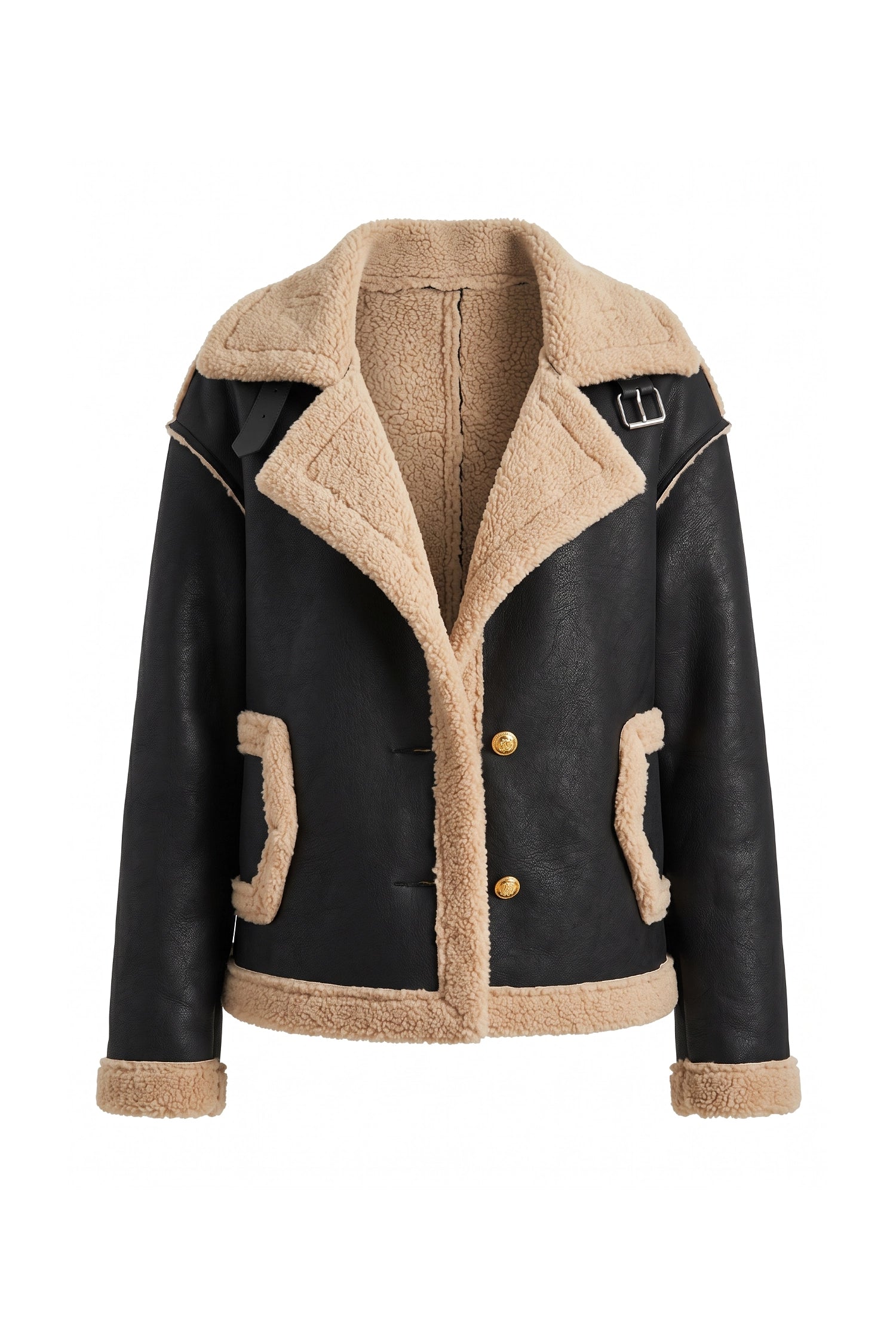 Women’s Winter Warm Faux Fur Jacket in Leather Aviator Style