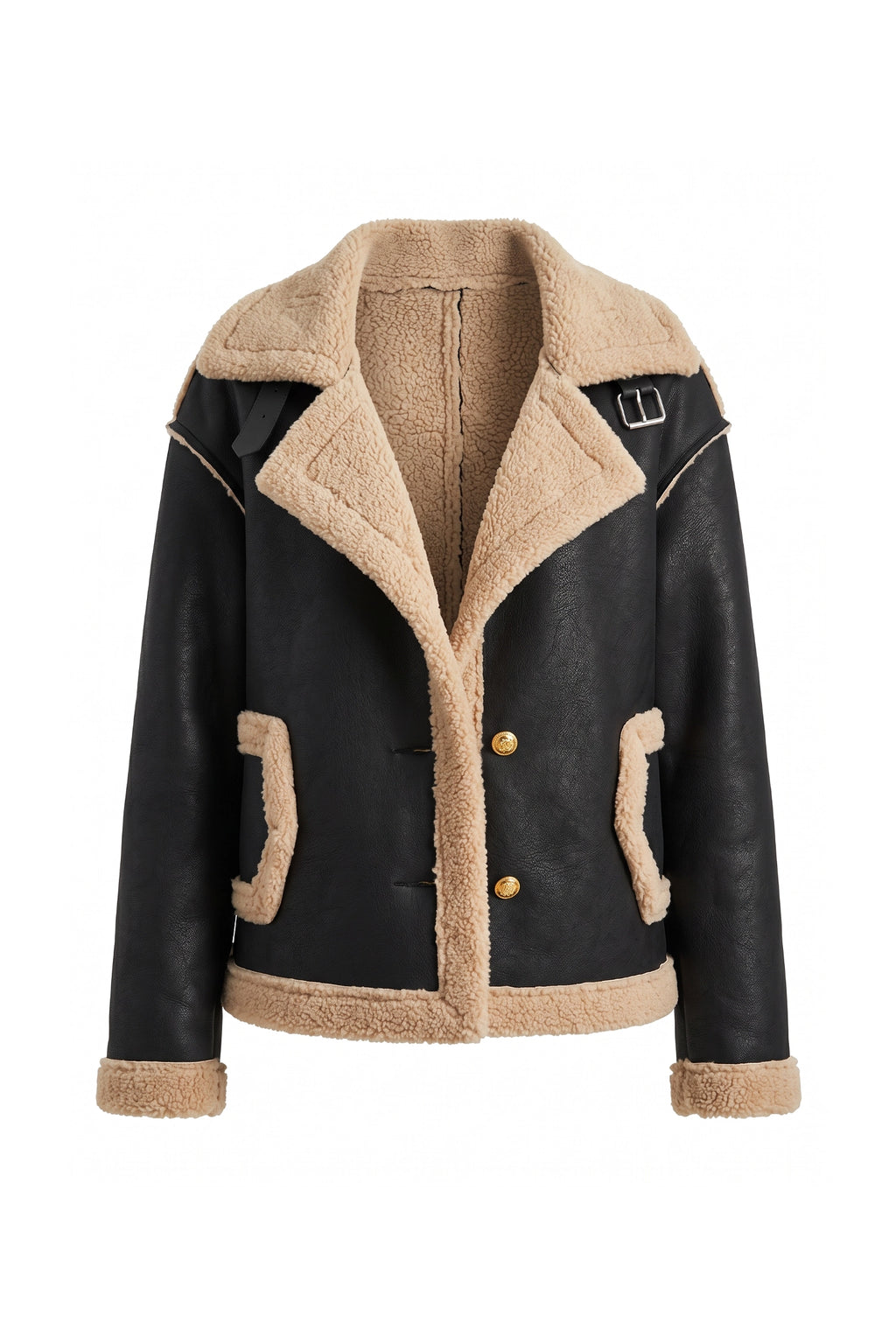 Women’s Winter Warm Faux Fur Jacket in Leather Aviator Style