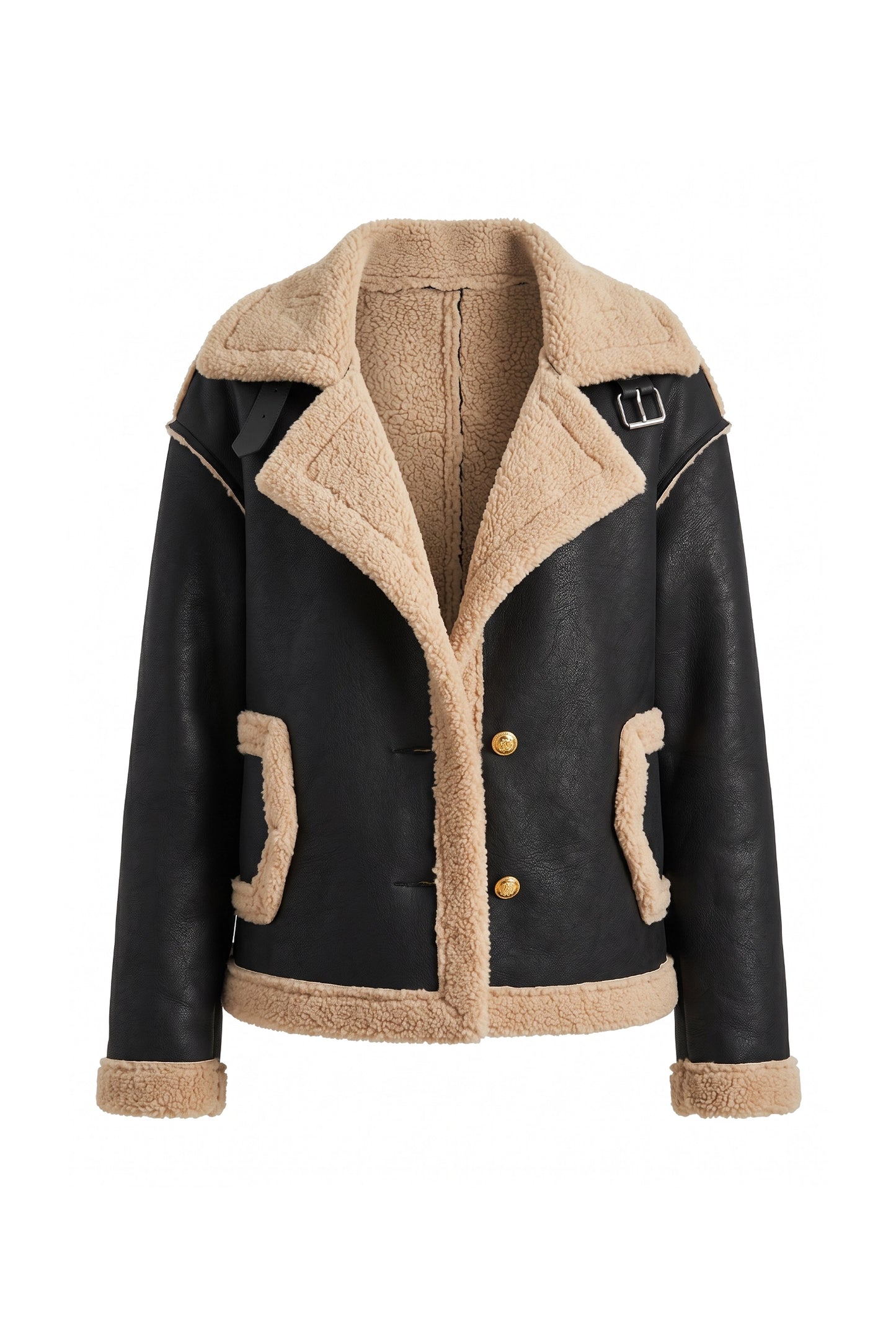 Women’s Winter Warm Faux Fur Jacket in Leather Aviator Style