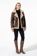 Women’s Winter Warm Faux Fur Jacket in Leather Aviator Style