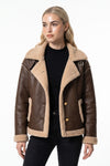 Women’s Winter Warm Faux Fur Jacket in Leather Aviator Style