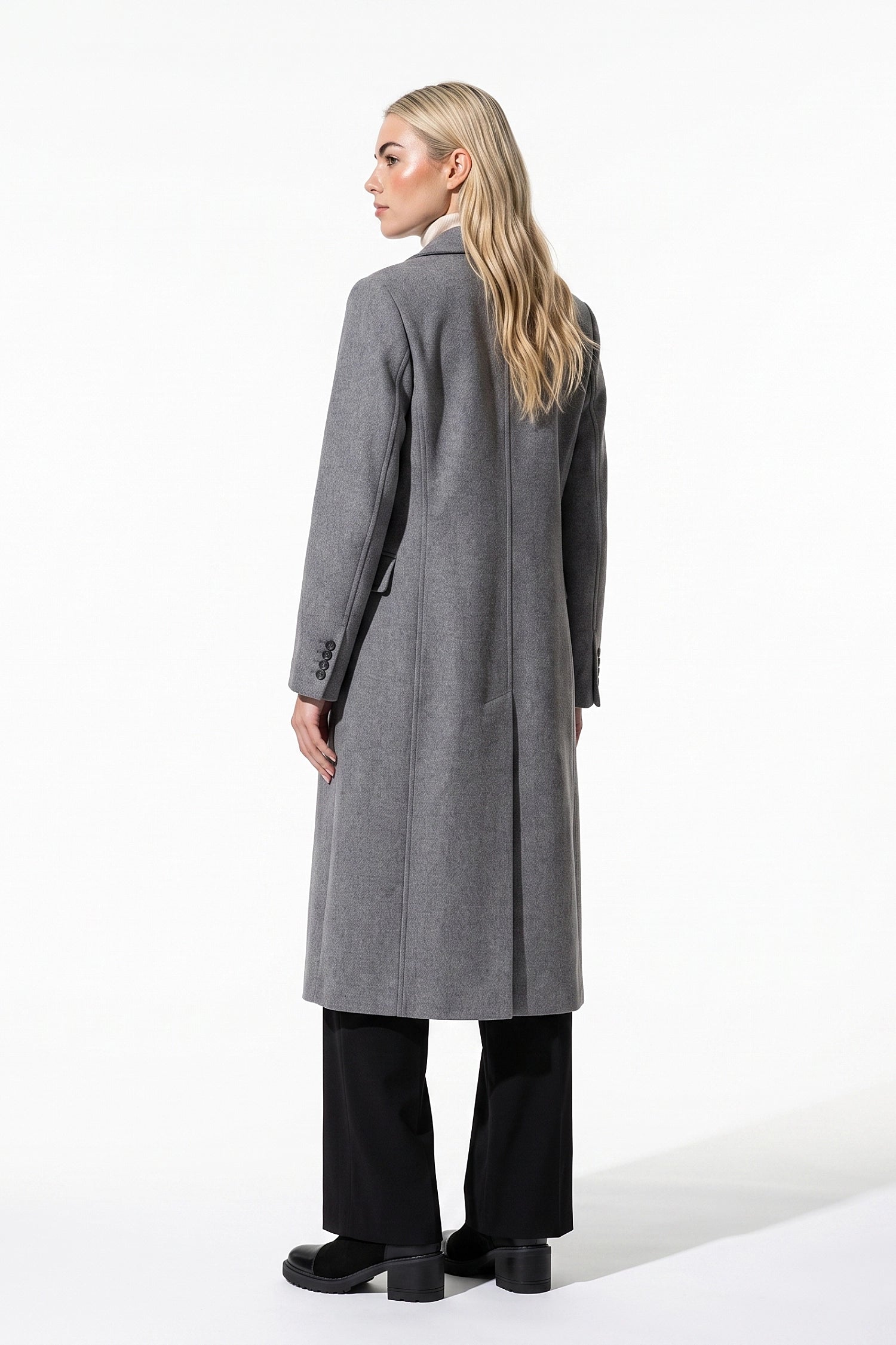 Women’s Winter Warm Long Coat with Double Breasted Front and Notched Lapel