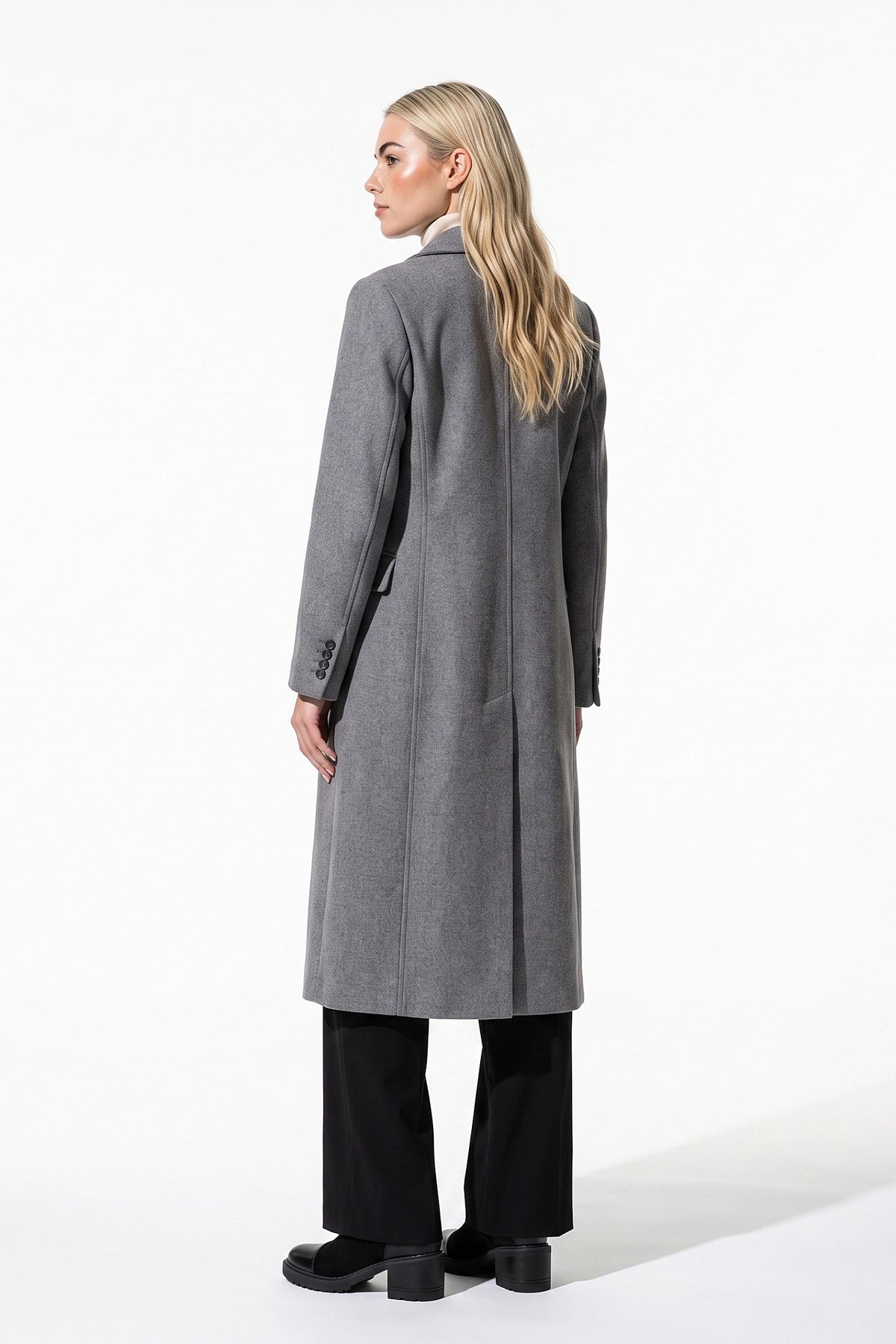 Women’s Winter Warm Long Coat with Double Breasted Front and Notched Lapel