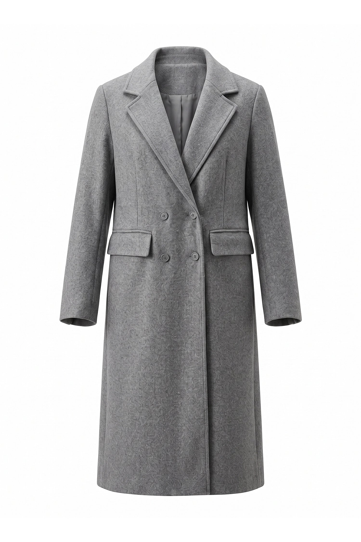Women’s Winter Warm Long Coat with Double Breasted Front and Notched Lapel