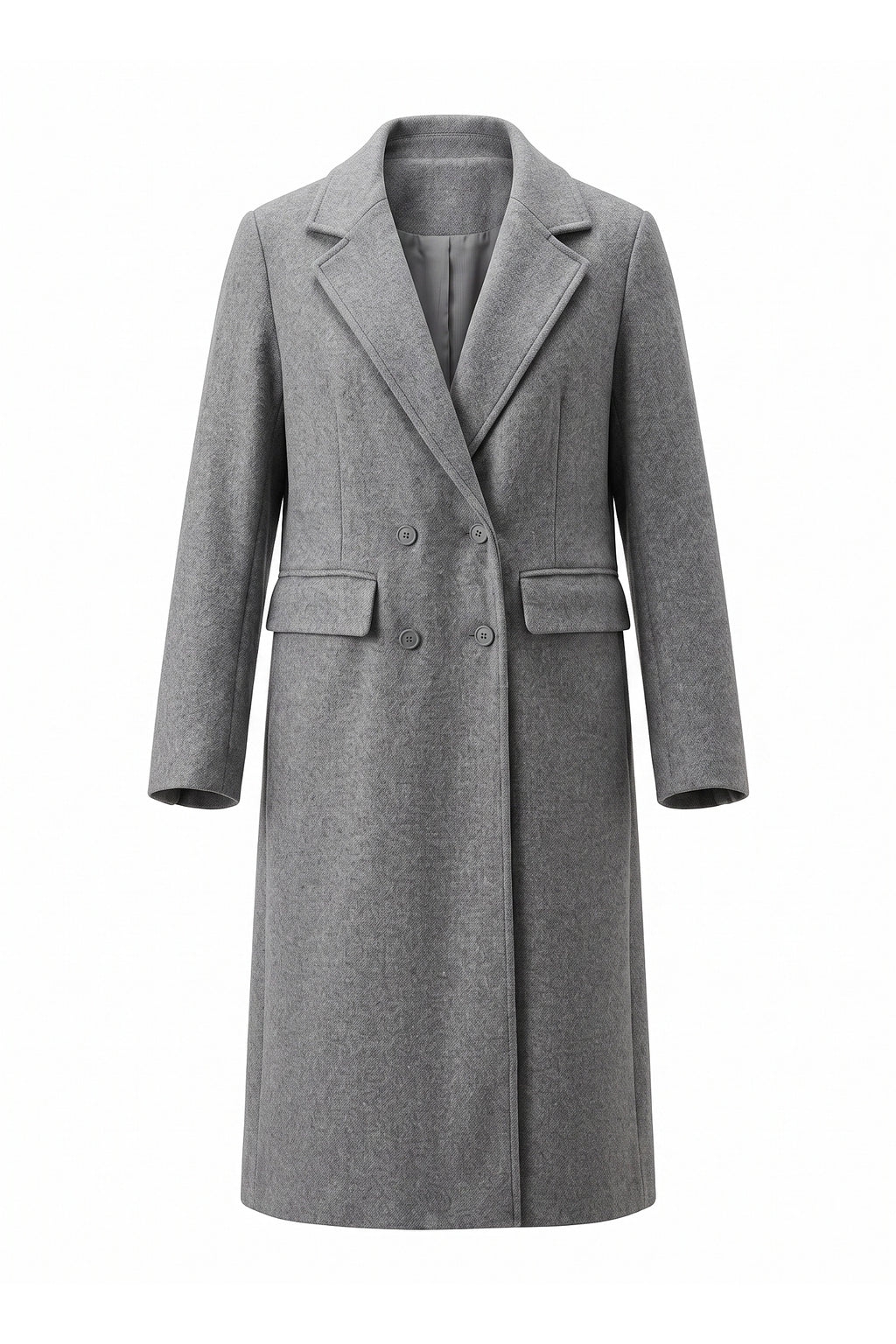 Women’s Winter Warm Long Coat with Double Breasted Front and Notched Lapel