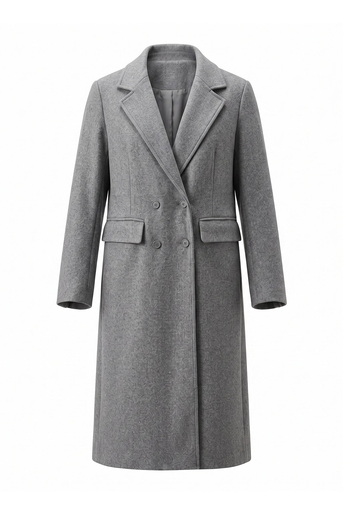 Women’s Winter Warm Long Coat with Double Breasted Front and Notched Lapel