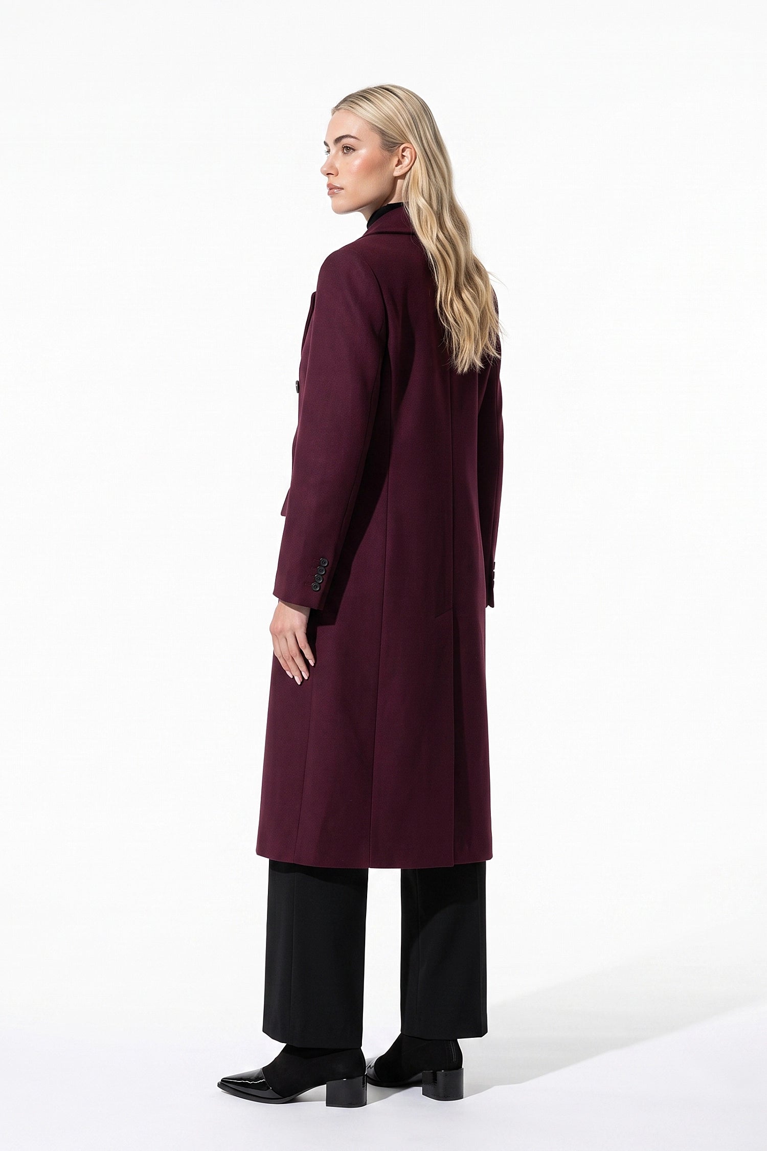 Women’s Winter Warm Long Coat with Double Breasted Front and Notched Lapel