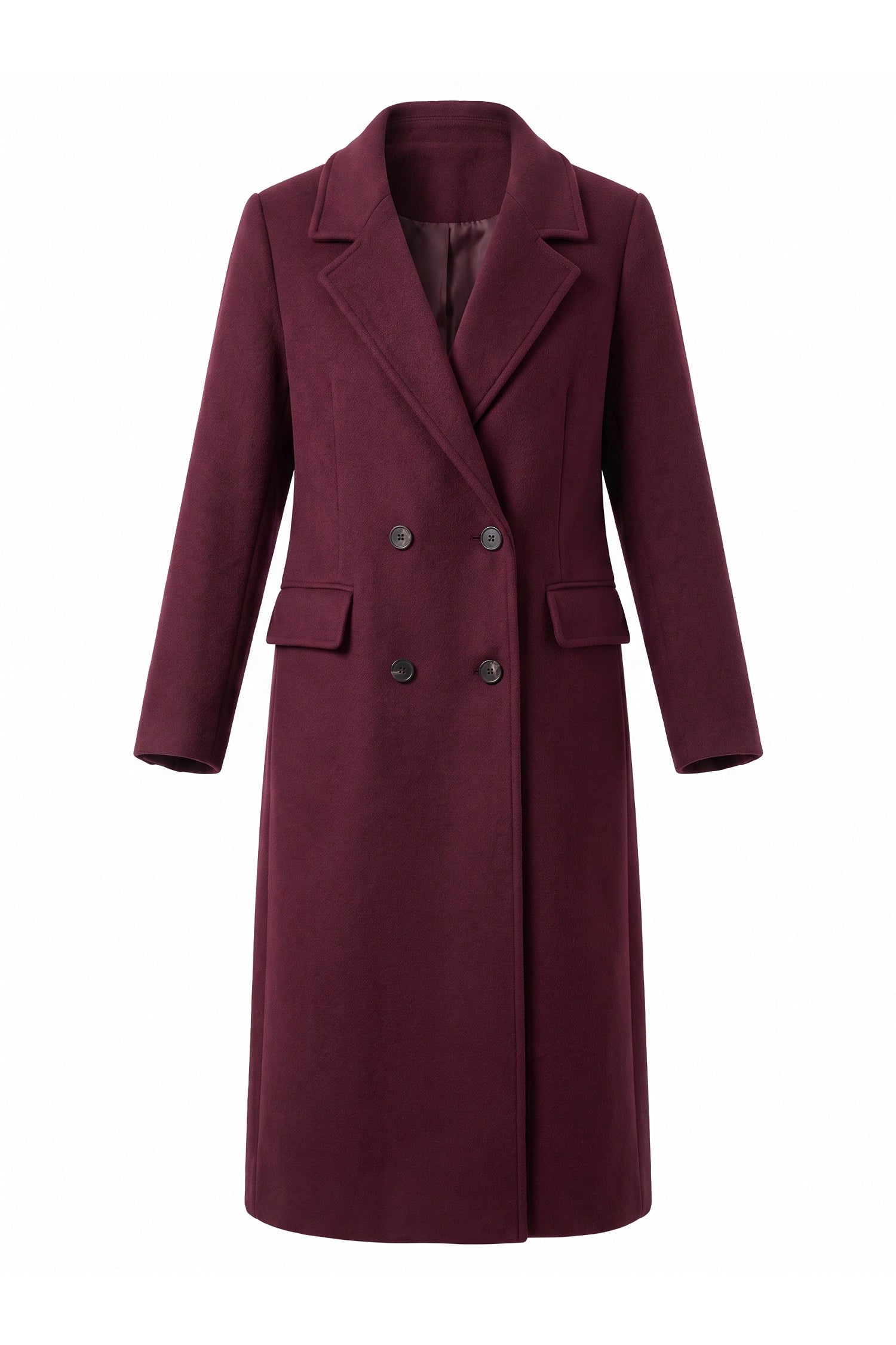 Women’s Winter Warm Long Coat with Double Breasted Front and Notched Lapel