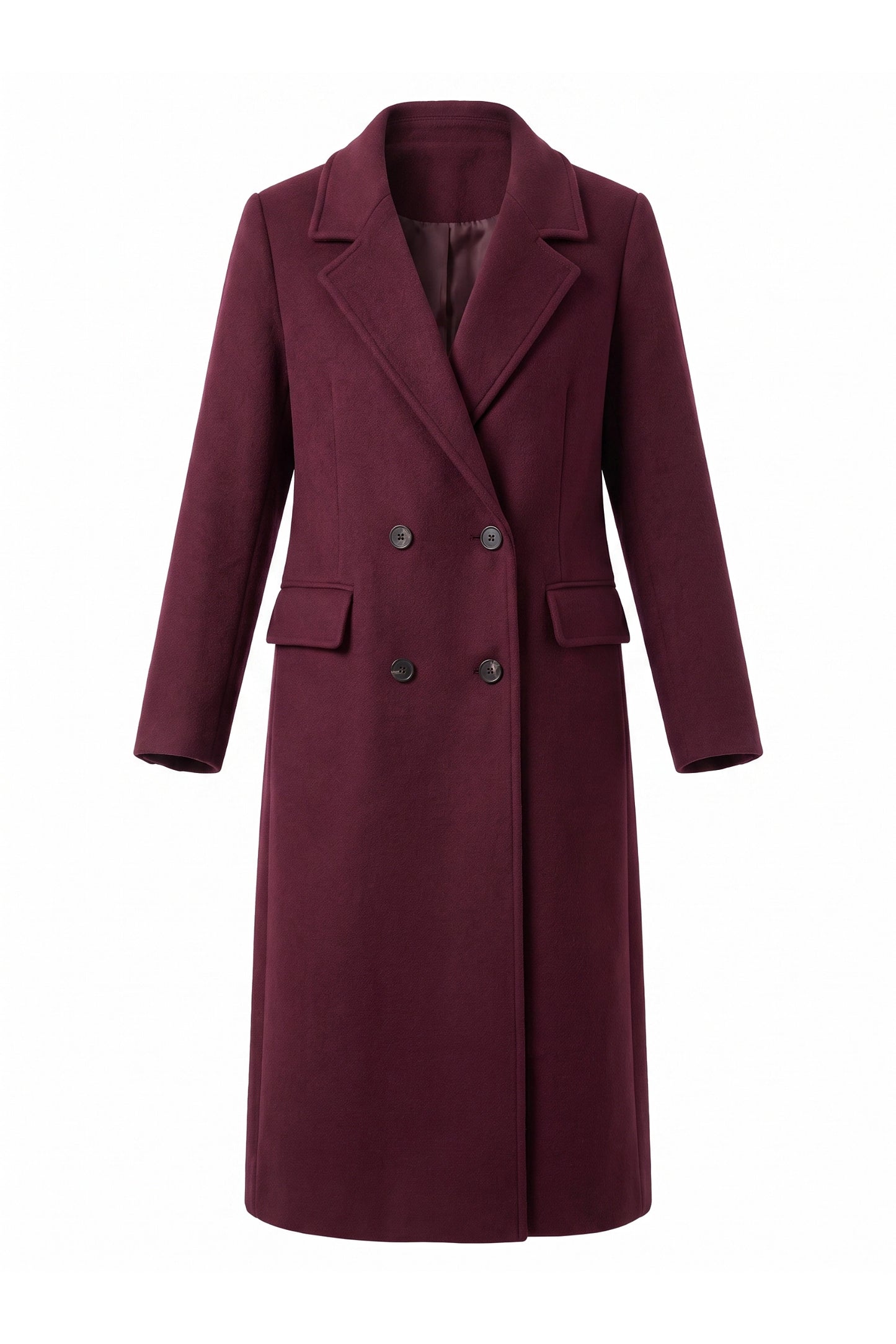 Women’s Winter Warm Long Coat with Double Breasted Front and Notched Lapel