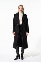 Women’s Winter Warm Long Coat with Double Breasted Front and Notched Lapel