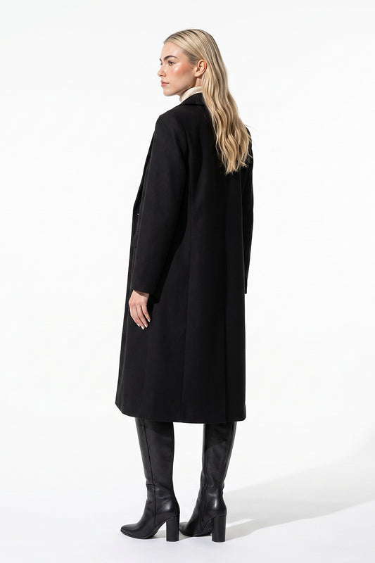 Women’s Winter Warm Long Coat with Double Breasted Front and Notched Lapel