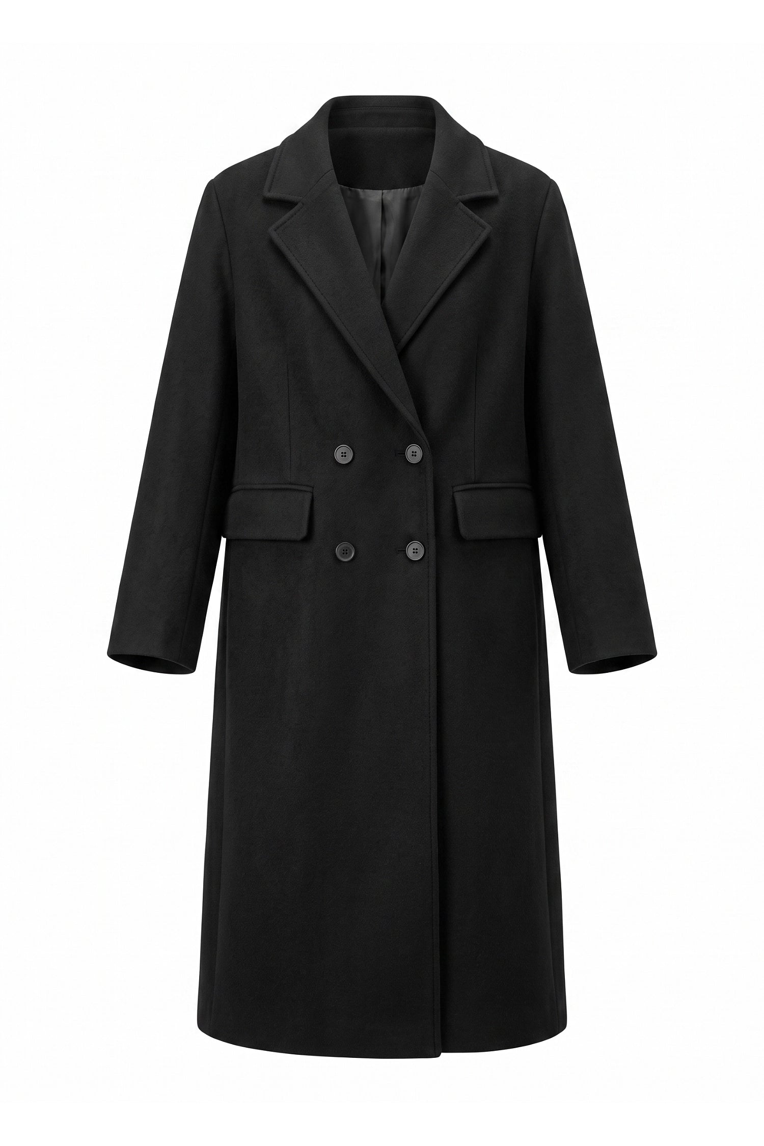 Women’s Winter Warm Long Coat with Double Breasted Front and Notched Lapel