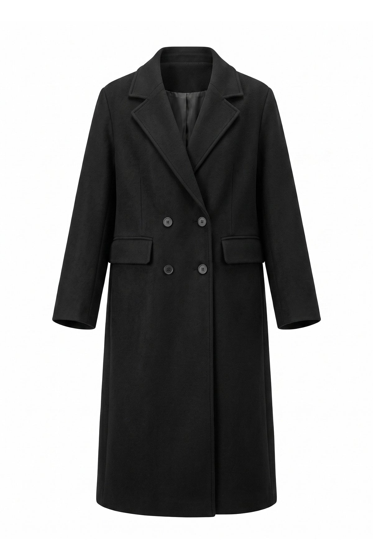 Women’s Winter Warm Long Coat with Double Breasted Front and Notched Lapel