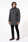 Men’s Winter Warm Mid Length Wool Coat with Layered Zip Front and Stand Collar