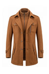 Men’s Winter Warm Mid Length Wool Coat with Layered Zip Front and Stand Collar