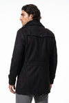 Men’s Winter Warm Mid Length Wool Coat with Layered Zip Front and Stand Collar