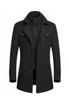 Men’s Winter Warm Mid Length Wool Coat with Layered Zip Front and Stand Collar