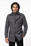 Men’s Winter Warm Mid Length Wool Coat with Layered Zip Front and Stand Collar