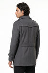 Men’s Winter Warm Mid Length Wool Coat with Layered Zip Front and Stand Collar