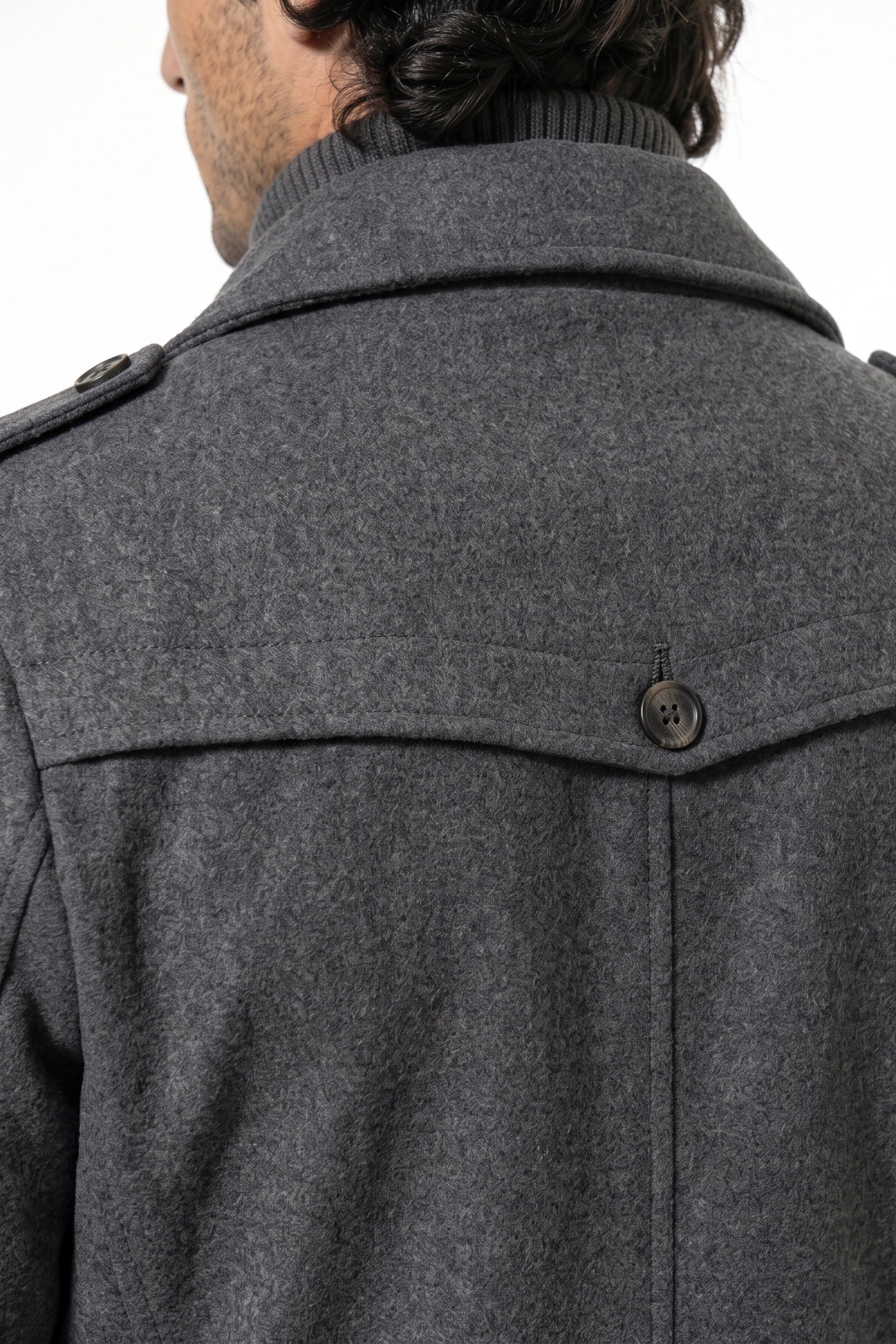 Men’s Winter Warm Mid Length Wool Coat with Layered Zip Front and Stand Collar