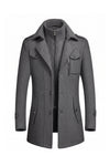 Men’s Winter Warm Mid Length Wool Coat with Layered Zip Front and Stand Collar