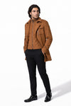 Men’s Winter Warm Mid Length Wool Coat with Layered Zip Front and Stand Collar