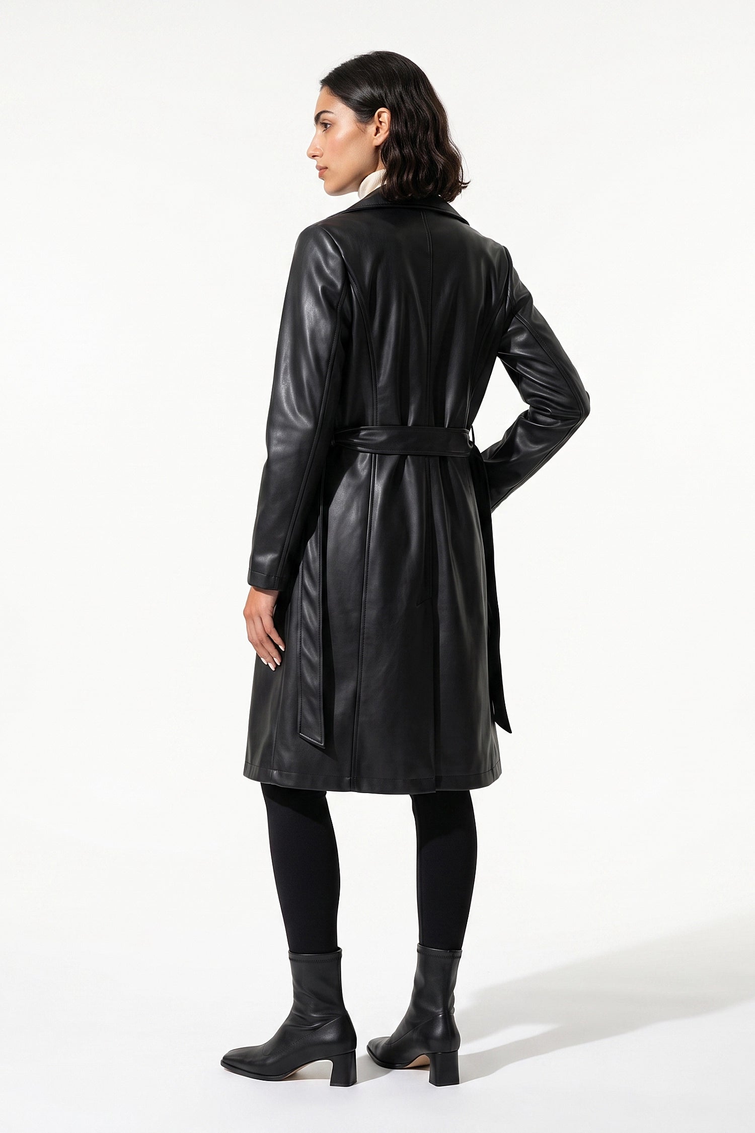 Women’s Winter Warm Leather Coat with Belted Waist
