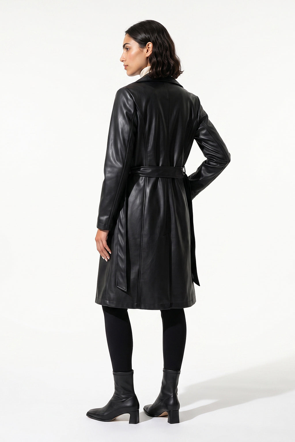 Women’s Winter Warm Leather Coat with Belted Waist