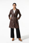 Women’s Winter Warm Leather Coat with Belted Waist