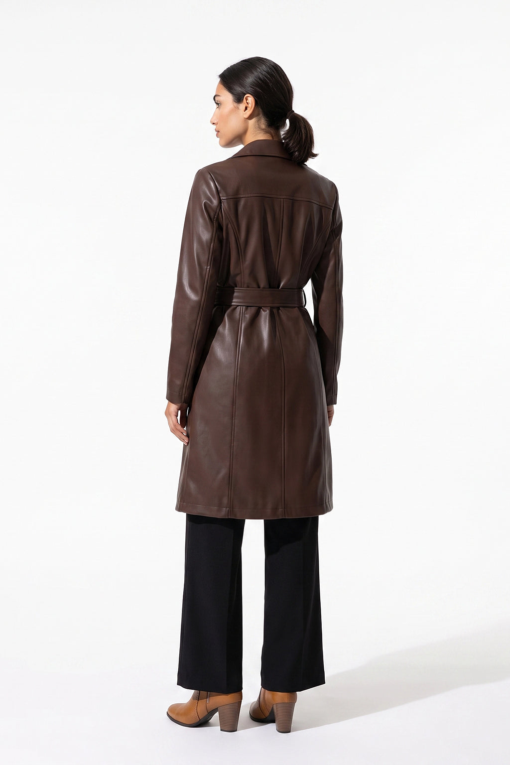 Women’s Winter Warm Leather Coat with Belted Waist