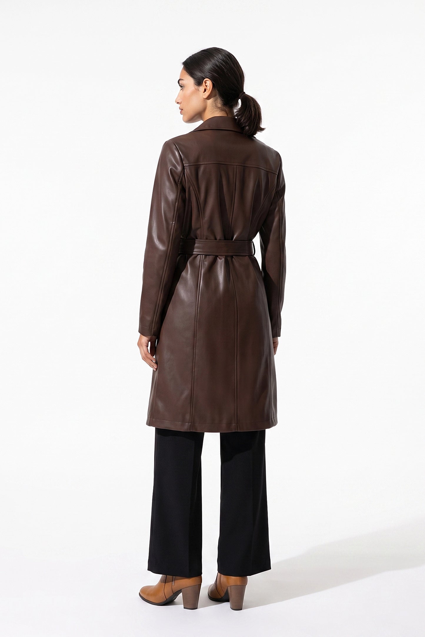 Women’s Winter Warm Leather Coat with Belted Waist