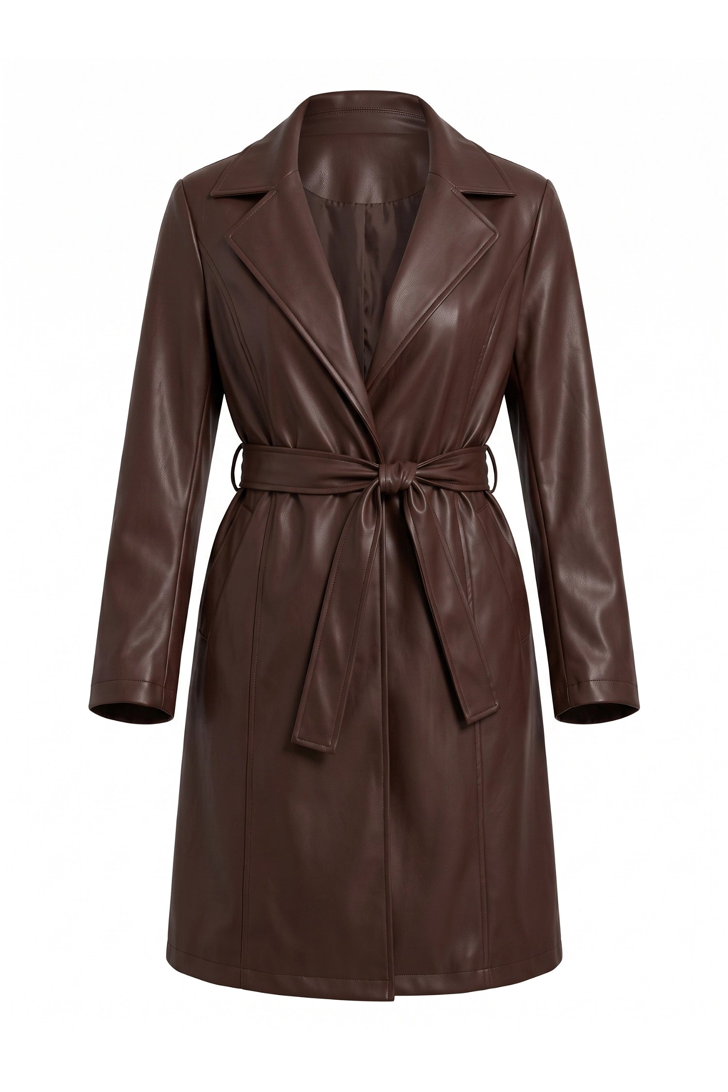 Women’s Winter Warm Leather Coat with Belted Waist