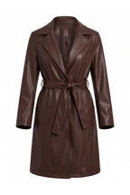 Women’s Winter Warm Leather Coat with Belted Waist
