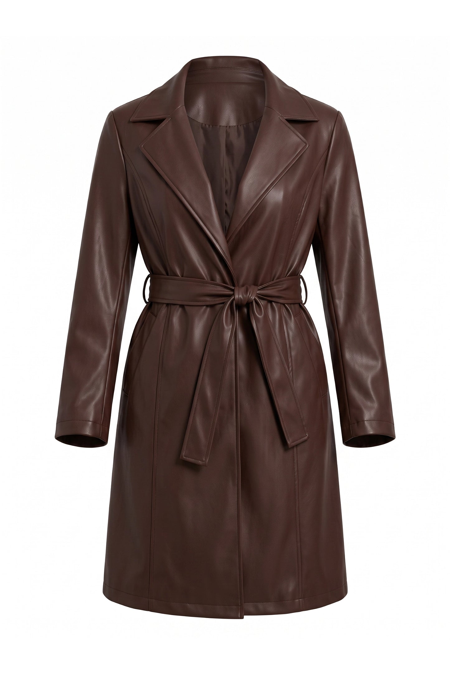 Women’s Winter Warm Leather Coat with Belted Waist