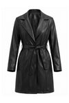 Women’s Winter Warm Leather Coat with Belted Waist