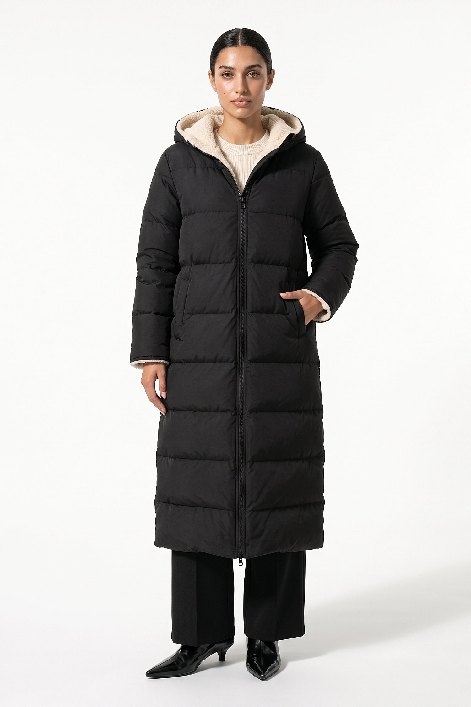 Women’s Winter Warm Longline Fleece Lined Puffer Coat with Hood