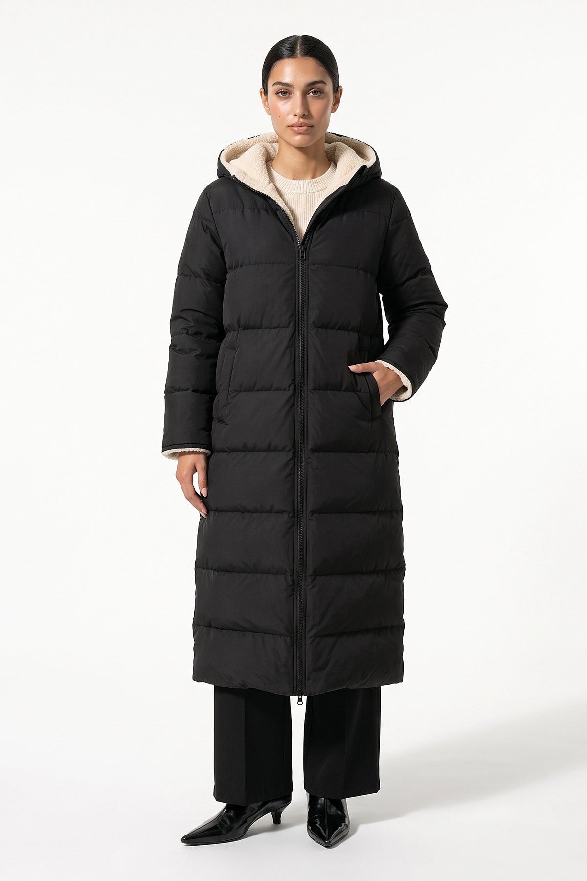 Women’s Winter Warm Longline Fleece Lined Puffer Coat with Hood